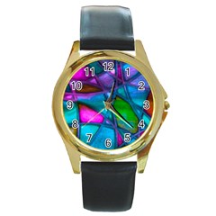 Imposant Abstract Teal Round Gold Metal Watches by ImpressiveMoments