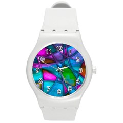 Imposant Abstract Teal Round Plastic Sport Watch (m) by ImpressiveMoments