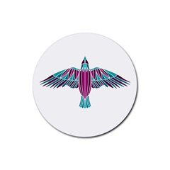 Stained Glass Bird Illustration  Rubber Round Coaster (4 Pack)  by carocollins