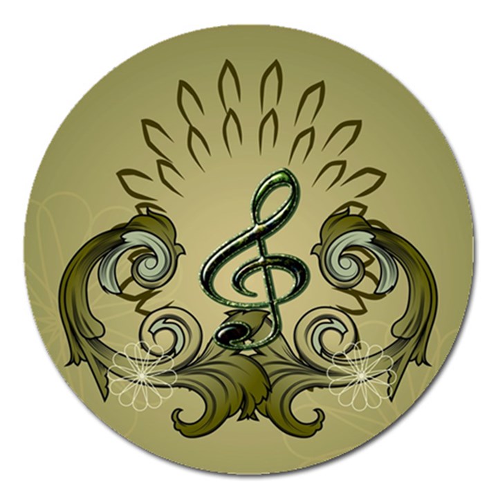 Decorative Clef With Damask In Soft Green Magnet 5  (Round)