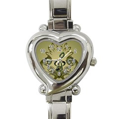 Decorative Clef With Damask In Soft Green Heart Italian Charm Watch by FantasyWorld7