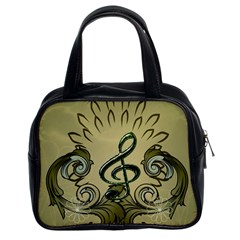 Decorative Clef With Damask In Soft Green Classic Handbags (2 Sides)