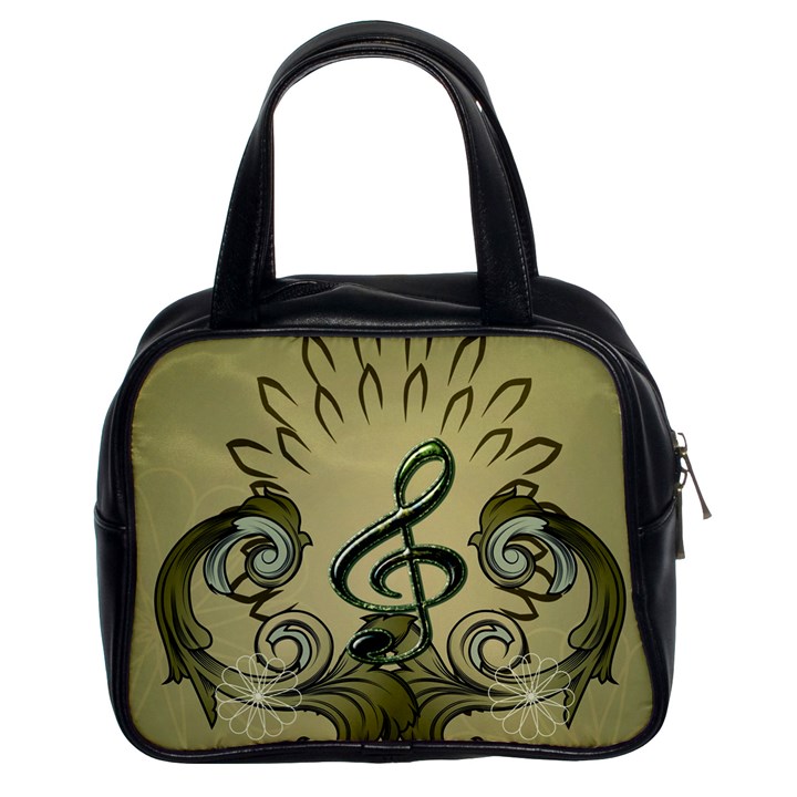 Decorative Clef With Damask In Soft Green Classic Handbags (2 Sides)