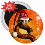 Funny Cute Christmas Giraffe With Christmas Hat 3  Magnets (100 pack) Front