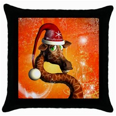 Funny Cute Christmas Giraffe With Christmas Hat Throw Pillow Cases (Black)