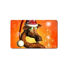 Funny Cute Christmas Giraffe With Christmas Hat Magnet (Name Card)