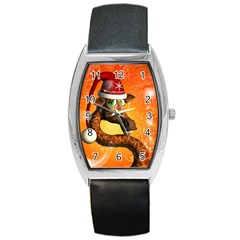 Funny Cute Christmas Giraffe With Christmas Hat Barrel Metal Watches