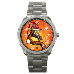 Funny Cute Christmas Giraffe With Christmas Hat Sport Metal Watches