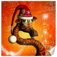 Funny Cute Christmas Giraffe With Christmas Hat Canvas 16  x 16  