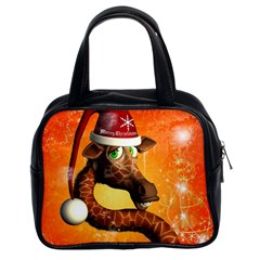 Funny Cute Christmas Giraffe With Christmas Hat Classic Handbags (2 Sides)