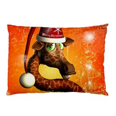 Funny Cute Christmas Giraffe With Christmas Hat Pillow Cases