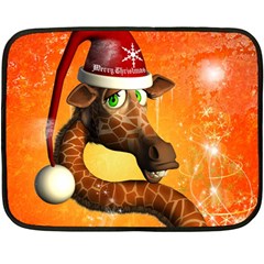 Funny Cute Christmas Giraffe With Christmas Hat Fleece Blanket (Mini)