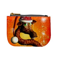 Funny Cute Christmas Giraffe With Christmas Hat Mini Coin Purses