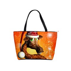 Funny Cute Christmas Giraffe With Christmas Hat Shoulder Handbags