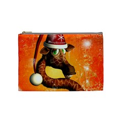 Funny Cute Christmas Giraffe With Christmas Hat Cosmetic Bag (Medium) 