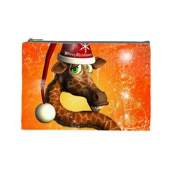Funny Cute Christmas Giraffe With Christmas Hat Cosmetic Bag (Large) 
