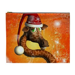 Funny Cute Christmas Giraffe With Christmas Hat Cosmetic Bag (XL)