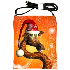 Funny Cute Christmas Giraffe With Christmas Hat Shoulder Sling Bags