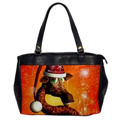 Funny Cute Christmas Giraffe With Christmas Hat Office Handbags