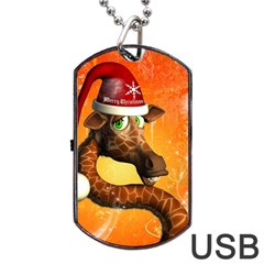 Funny Cute Christmas Giraffe With Christmas Hat Dog Tag USB Flash (One Side)