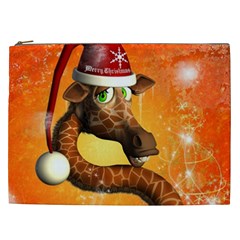 Funny Cute Christmas Giraffe With Christmas Hat Cosmetic Bag (XXL) 