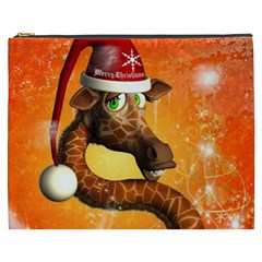 Funny Cute Christmas Giraffe With Christmas Hat Cosmetic Bag (XXXL) 