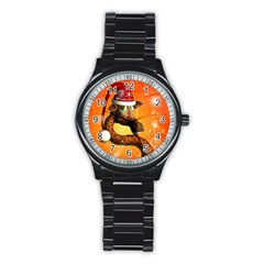 Funny Cute Christmas Giraffe With Christmas Hat Stainless Steel Round Watches