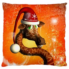 Funny Cute Christmas Giraffe With Christmas Hat Standard Flano Cushion Cases (One Side) 