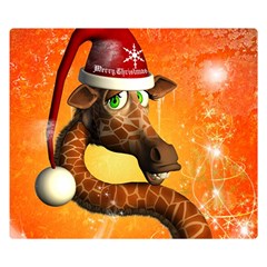 Funny Cute Christmas Giraffe With Christmas Hat Double Sided Flano Blanket (Small) 