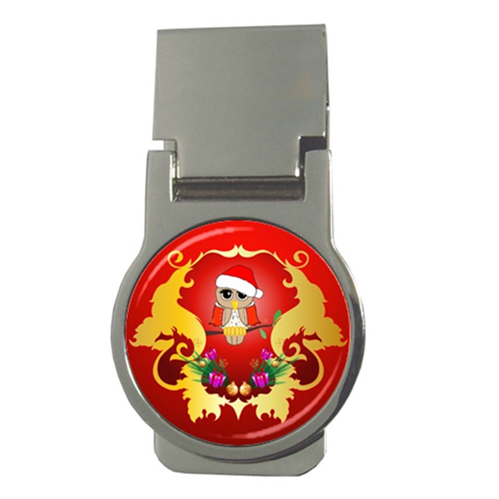 Funny, Cute Christmas Owl  With Christmas Hat Money Clips (Round) 