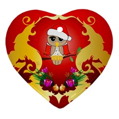 Funny, Cute Christmas Owl  With Christmas Hat Heart Ornament (2 Sides) by FantasyWorld7