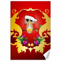 Funny, Cute Christmas Owl  With Christmas Hat Canvas 12  X 18   by FantasyWorld7