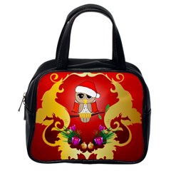 Funny, Cute Christmas Owl  With Christmas Hat Classic Handbags (one Side) by FantasyWorld7