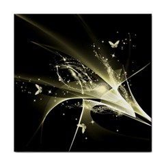 Awesome Glowing Lines With Beautiful Butterflies On Black Background Face Towel