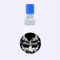 Surfboarder With Damask In Blue On Black Bakcground Rubber Round Stamps (small)