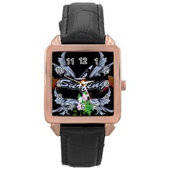 Surfboarder With Damask In Blue On Black Bakcground Rose Gold Watches by FantasyWorld7