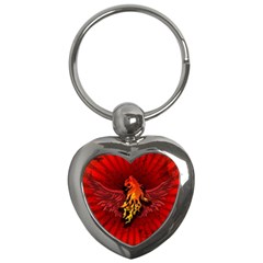 Lion With Flame And Wings In Yellow And Red Key Chains (heart)  by FantasyWorld7