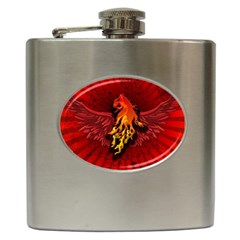 Lion With Flame And Wings In Yellow And Red Hip Flask (6 oz)