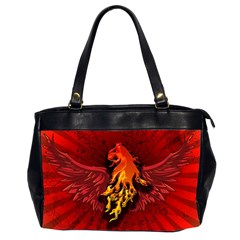 Lion With Flame And Wings In Yellow And Red Office Handbags (2 Sides)  by FantasyWorld7