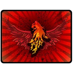 Lion With Flame And Wings In Yellow And Red Double Sided Fleece Blanket (Large) 