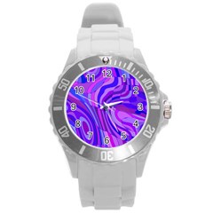 Retro Abstract Blue Pink Round Plastic Sport Watch (l) by ImpressiveMoments