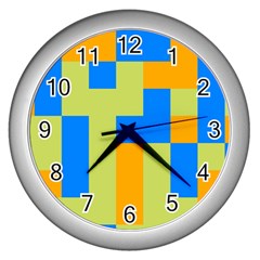 Tetris Shapes Wall Clock (silver) by LalyLauraFLM