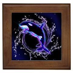 Orca With Glowing Line Jumping Out Of A Circle Mad Of Water Framed Tiles by FantasyWorld7