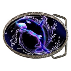 Orca With Glowing Line Jumping Out Of A Circle Mad Of Water Belt Buckles by FantasyWorld7