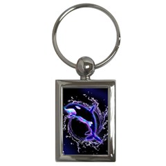 Orca With Glowing Line Jumping Out Of A Circle Mad Of Water Key Chains (rectangle)  by FantasyWorld7