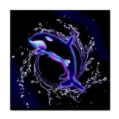 Orca With Glowing Line Jumping Out Of A Circle Mad Of Water Face Towel by FantasyWorld7