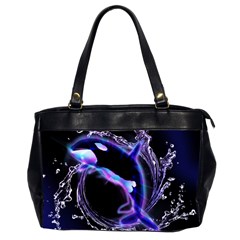 Orca With Glowing Line Jumping Out Of A Circle Mad Of Water Office Handbags (2 Sides)  by FantasyWorld7