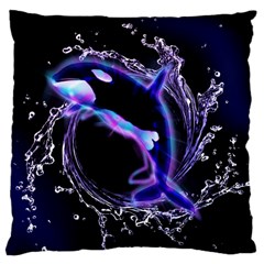 Orca With Glowing Line Jumping Out Of A Circle Mad Of Water Large Cushion Cases (one Side)  by FantasyWorld7