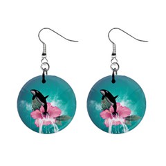 Orca Jumping Out Of A Flower With Waterfalls Mini Button Earrings