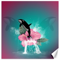 Orca Jumping Out Of A Flower With Waterfalls Canvas 12  X 12   by FantasyWorld7